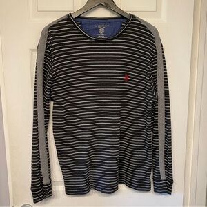 U.S. Polo Assn. Men's Black and Gray Striped Long Sleeve Tee